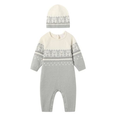 ever &amp; ever&trade; 2-Piece Elephant Fair Isle Romper and Hat Set in Grey Highrise