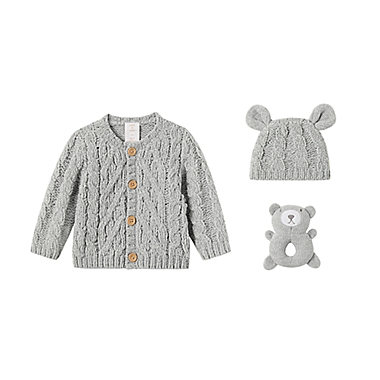 ever &amp; ever&trade; Size 3M 3-Piece Sweater, Hat, and Toy Set in Grey Highrise. View a larger version of this product image.