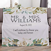 Colorful Floral Personalized 60-Inch x 80-Inch Wedding Plush Fleece Blanket