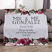 Colorful Floral Personalized Wedding 50-Inch x 60-Inch Sweatshirt Blanket