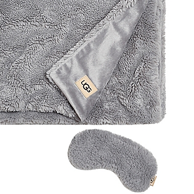 UGG&reg; Teddie 2-Piece Throw Blanket and Eye Mask Travel Set in Seal Grey. View a larger version of this product image.