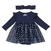 Baby Starters&reg; 2-Piece Ribbed Tulle Dress and Headband Set in Navy