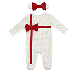 Baby Starters® 2-Piece Bow Footie and Headband Set in Cream