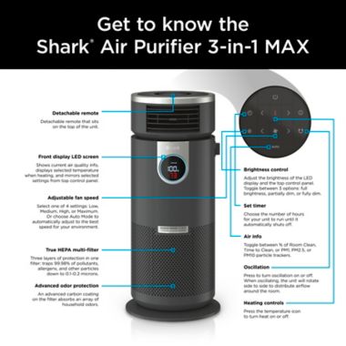 Shark&reg; 3-in-1 Air Purifier, Heater & Fan with NanoSeal HEPA in Black. View a larger version of this product image.