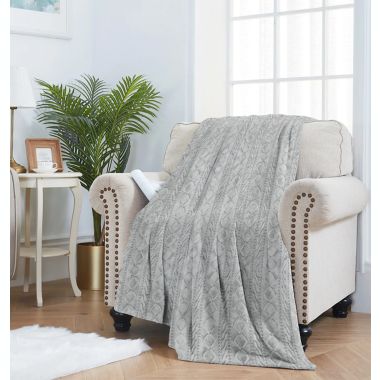 Bee &amp; Willow&trade; Cable Knit Faux Fur Throw Blanket in Grey. View a larger version of this product image.