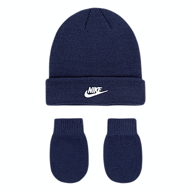Nike&reg; Size 12-24M 2-Piece Futura Knit Beanie and Glove Set in Obsidian. View a larger version of this product image.