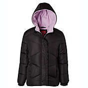 Pink Platinum Ruffle Quilted Puffer Jacket in Black