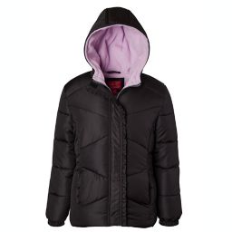 Pink Platinum Size 12M Ruffle Quilted Puffer Jacket in Black