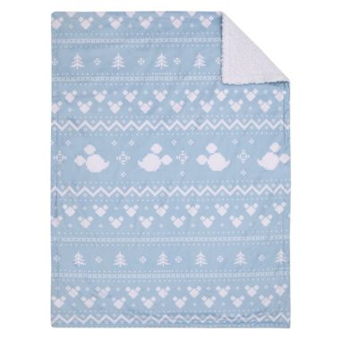 Disney&reg; Mickey Mouse Christmas Sherpa Baby Blanket in Light Blue. View a larger version of this product image.