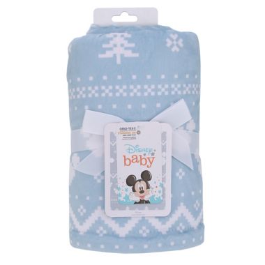 Disney&reg; Mickey Mouse Christmas Sherpa Baby Blanket in Light Blue. View a larger version of this product image.