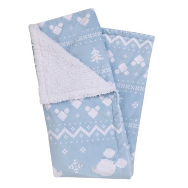 Disney&reg; Mickey Mouse Christmas Sherpa Baby Blanket in Light Blue. View a larger version of this product image.