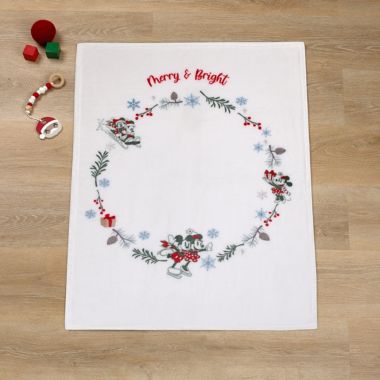 Disney&reg; Merry and Bright Mickey and Minnie Mouse Photo Op Baby Blanket in White. View a larger version of this product image.