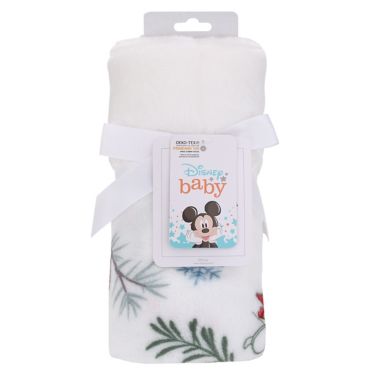 Disney&reg; Merry and Bright Mickey and Minnie Mouse Photo Op Baby Blanket in White. View a larger version of this product image.