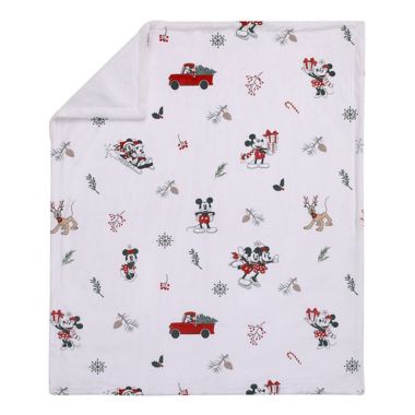 Disney&reg; Mickey &amp; Minnie Mouse Christmas Sherpa Baby Blanket in White. View a larger version of this product image.