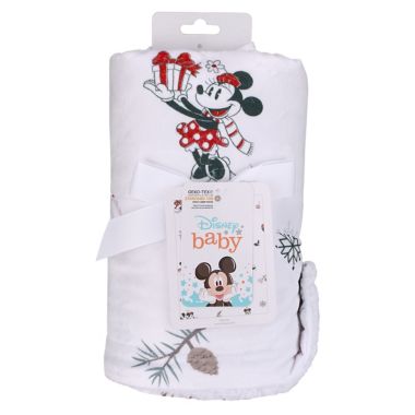 Disney&reg; Mickey &amp; Minnie Mouse Christmas Sherpa Baby Blanket in White. View a larger version of this product image.
