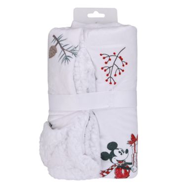 Disney&reg; Mickey &amp; Minnie Mouse Christmas Sherpa Baby Blanket in White. View a larger version of this product image.