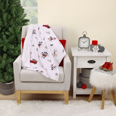 Disney&reg; Mickey &amp; Minnie Mouse Christmas Sherpa Baby Blanket in White. View a larger version of this product image.