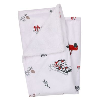 Disney&reg; Mickey &amp; Minnie Mouse Christmas Sherpa Baby Blanket in White