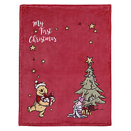 Disney® Winnie the Pooh "My First Christmas" Baby Blanket in Red