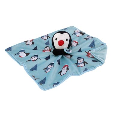 NoJo&reg; Penguin Christmas 2-Piece Sherpa Baby Blanket &amp; Security Blanket Set in Blue. View a larger version of this product image.