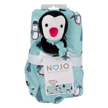 NoJo&reg; Penguin Christmas 2-Piece Sherpa Baby Blanket &amp; Security Blanket Set in Blue. View a larger version of this product image.