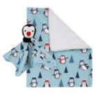 Alternate image 0 for NoJo&reg; Penguin Christmas 2-Piece Sherpa Baby Blanket &amp; Security Blanket Set in Blue