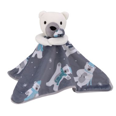 NoJo&reg; Polar Bear Winter Sherpa Baby Blanket &amp; Security Blanket in Grey. View a larger version of this product image.