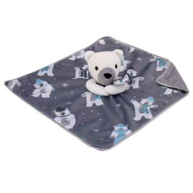 NoJo&reg; Polar Bear Winter Sherpa Baby Blanket &amp; Security Blanket in Grey. View a larger version of this product image.