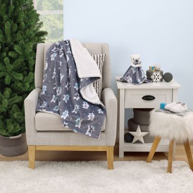 NoJo&reg; Polar Bear Winter Sherpa Baby Blanket &amp; Security Blanket in Grey. View a larger version of this product image.
