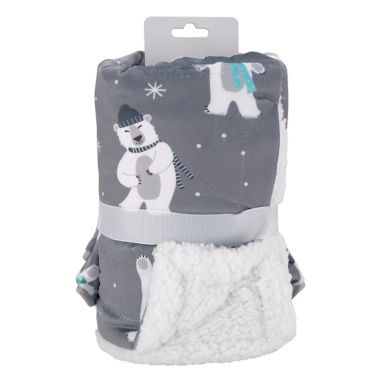 NoJo&reg; Polar Bear Winter Sherpa Baby Blanket &amp; Security Blanket in Grey. View a larger version of this product image.