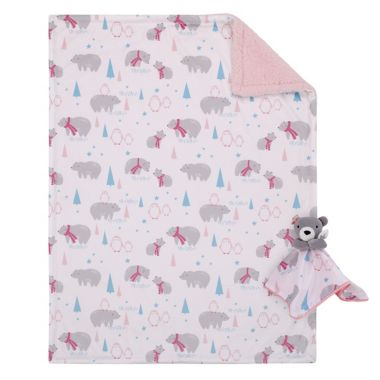 NoJo&reg; 2-Piece Bear Christmas Polyester Baby Blanket and Security Blanket Set in White. View a larger version of this product image.