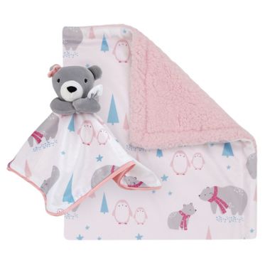 NoJo&reg; 2-Piece Bear Christmas Polyester Baby Blanket and Security Blanket Set in White. View a larger version of this product image.