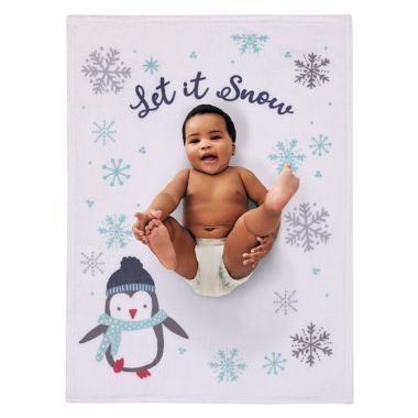 NoJo&reg; Penguin Let It Snow Polyester Photo Op Baby Blanket in White. View a larger version of this product image.