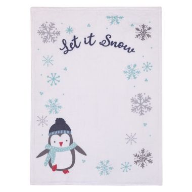 NoJo&reg; Penguin Let It Snow Polyester Photo Op Baby Blanket in White. View a larger version of this product image.