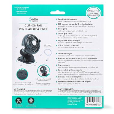 Belle On-The-Go Clip-On Fan. View a larger version of this product image.