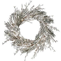 National Tree Company 24-Inch Pre-Lit Snowy Twig Christmas Wreath