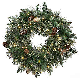 National Tree Company® 24-Inch Bristle Wreath in Gold/Green with Warm White LED Lights