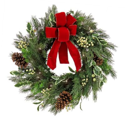 HGTV Home 22-Inch Pre-Lit Artificial Holly and Berry Christmas Wreath