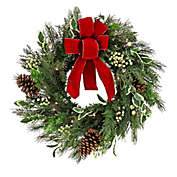 HGTV Home 22-Inch Pre-Lit Artificial Holly and Berry Christmas Wreath
