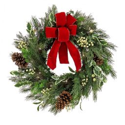 HGTV Home 22-Inch Pre-Lit Artificial Holly and Berry Christmas Wreath