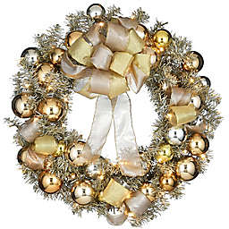 National Tree Company® 28-Inch LED-Lit Metallic Ornaments Christmas Wreath in Gold