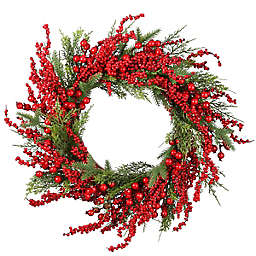 National Tree Company® 24-Inch Cedar and Berry Faux Christmas Wreath in Red