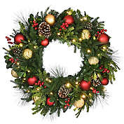 National Tree Company&reg; 28-Inch Rural Homestead Christmas Wreath in Green with LED Lights