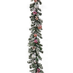 National Tree Company® 9-Foot Artificial Flocked Ornament Christmas Garland in Pink