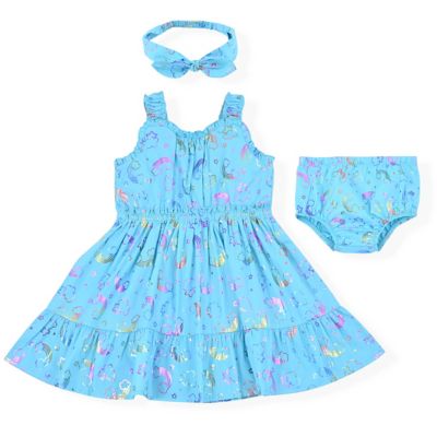 Nannette Baby&reg; 2-Piece Poplin Sundress and Diaper Cover Set in Aqua