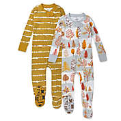 Honest&reg; 2-Pack Striped/Forest Organic Cotton Snug-Fit Footed Pajamas in White/Multi
