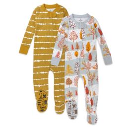 Honest® 2-Pack Striped/Forest Organic Cotton Snug-Fit Footed Pajamas in White/Multi