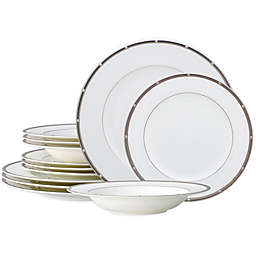 Noritake® 12-Piece Rochelle Platinum Dinnerware Set in White/Platinum
