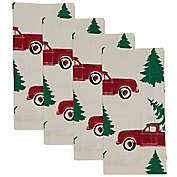 Saro Lifestyle Camion Rouge Christmas Truck Cotton Napkins in Red/Green/White (Set of 4)