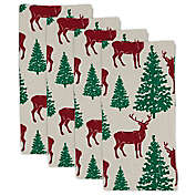 Saro Lifestyle Cerf Deer and Trees Cotton Table Napkins in Red/Green/White (Set of 4)